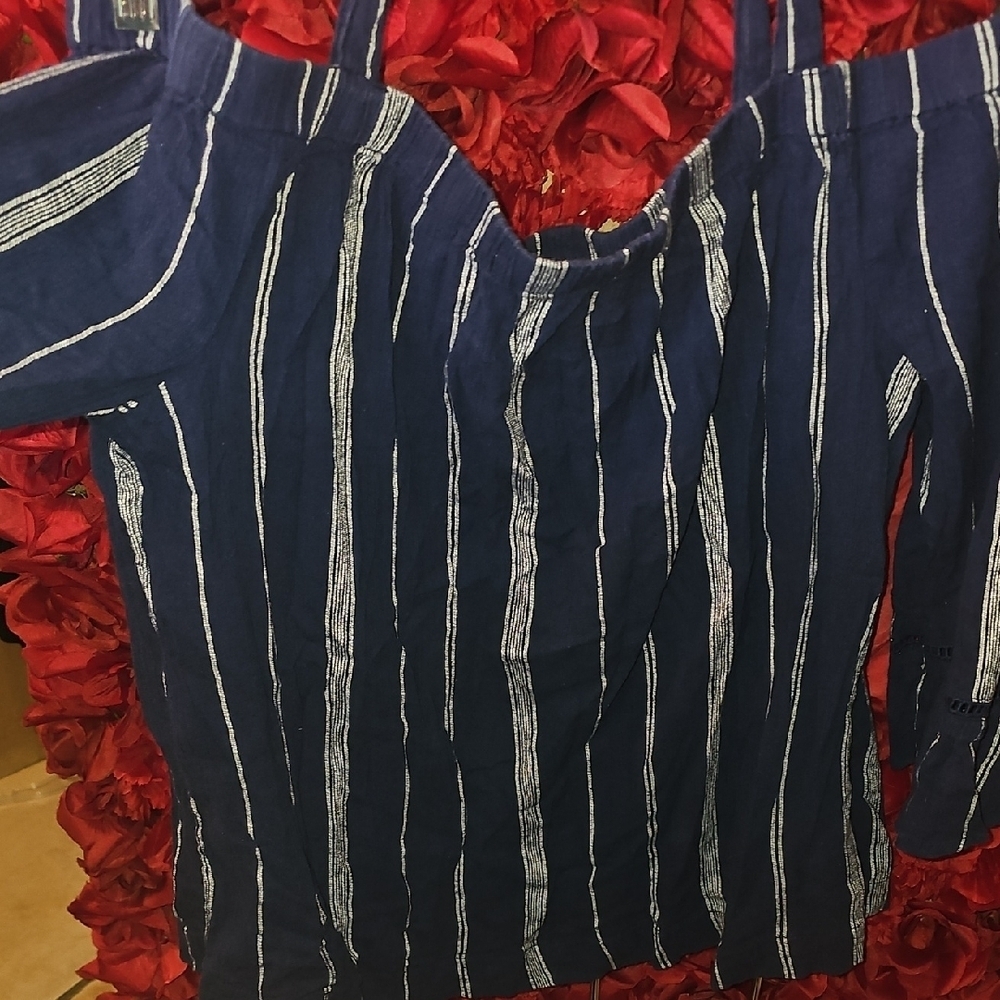 Sonoma Navy and White Textured Strapped Off The Shoulder Blouse Size Xlarge